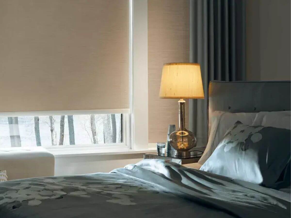 Room Darkening Roller Shades in Bedroom